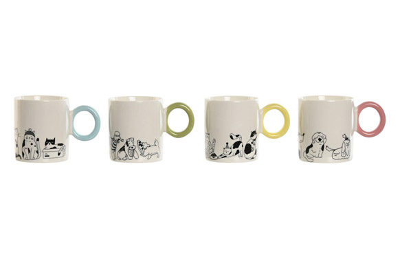 Mug porcelana new bone decorado 34 cl perros/gatos