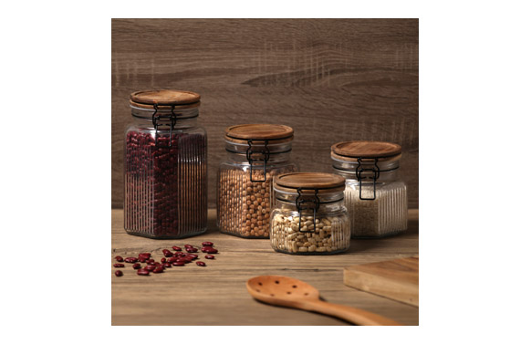 Bote cristal tapa acacia 0,8l 2