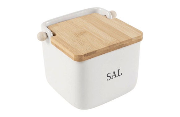 Salero porcelana tapa bambu...
