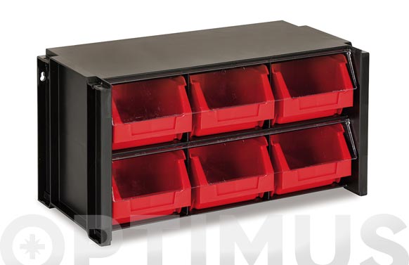 Clasificador apilable plastico negro y rojo 6 gavetas 170 x 360 x 190 mm