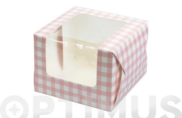 Caja cupcake 10x10x7,5cm/1cavid 90069-vichy rosa