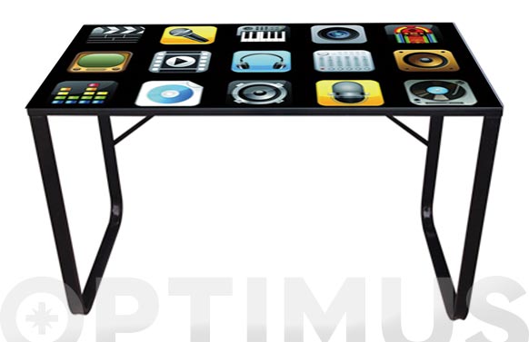Mesa acero cristal litografiado iphone 120 x 60 cm