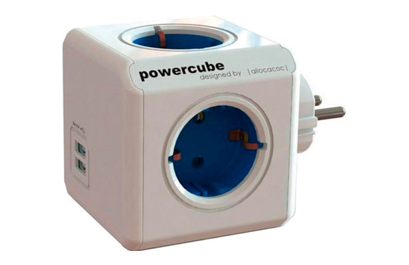 Adaptador powercube 4t + 2usb azul