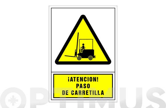 Señal advertencia castellano 490x345 mm-atencion paso de carretilla