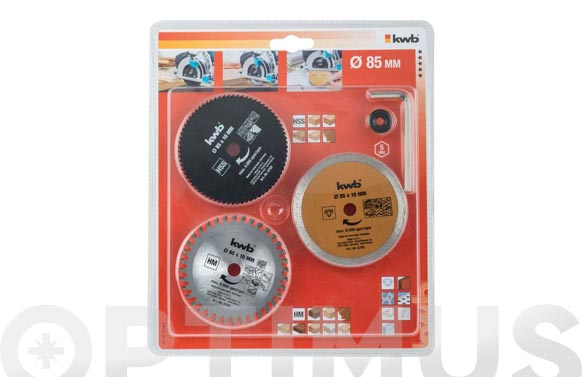 Hoja sierra circular para mini sierra kit 3 discos+llave+arandela
