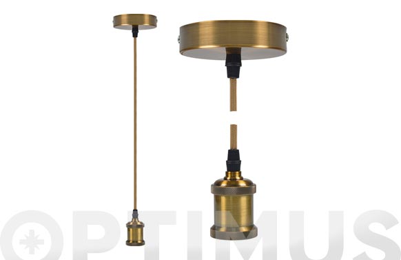Lampara colgante ø9,84 x 4,4 cm + 88cm de cable oro viejo e27 60w