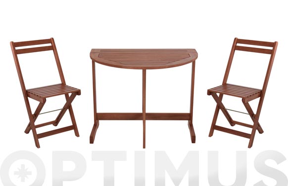 Mesa madera +2 sillas plegables eucaliptus 90 x 60 cm