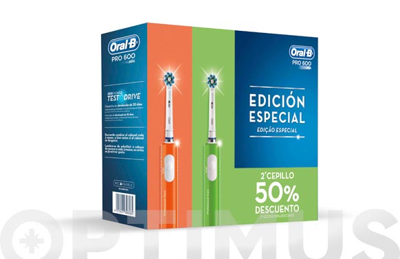 Cepillo dental oral-b cross action pro600 (pack 2u) verde/naranja