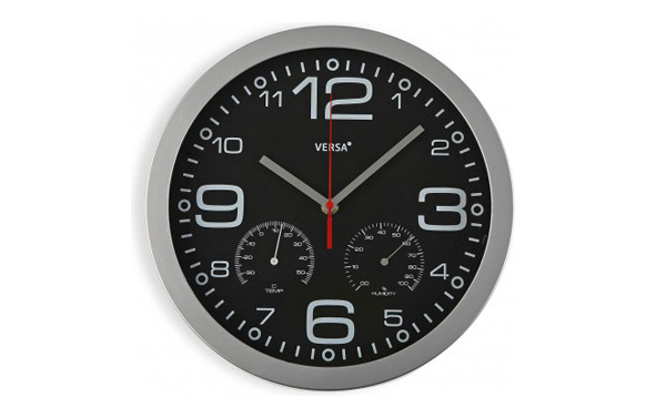 Reloj pared redondo termometro/higrometro ø30 cm - negro