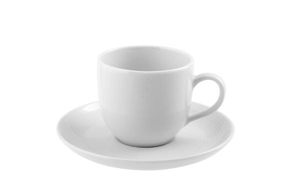 Taza cafe con plato porcelana grabado blanco
